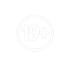 White 19+ symbol inside a circle on transparent background.