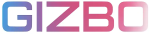 GIZBO logo with gradient blue-pink text on a pure white background.